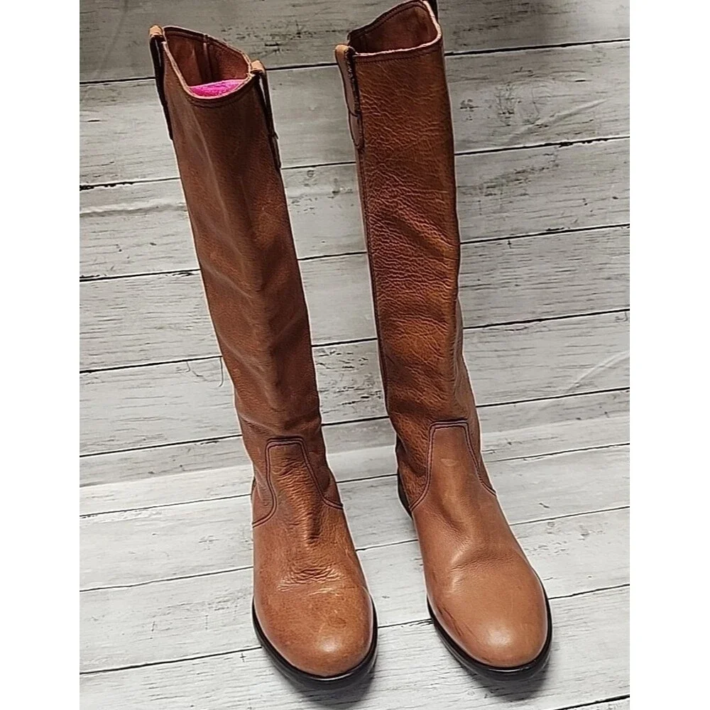 1937 Footwear Italy Tan Leather Knee High Riding  Boots Womens Size 8